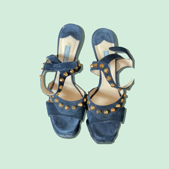 Prada Rockstud Dark Navy Suede Sandals - Picture 6 of 8